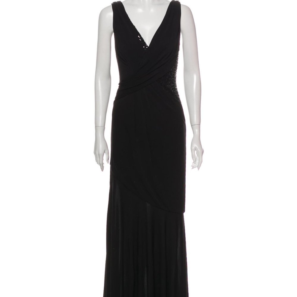 David Meister Long Black V-Neck Gown, Size 8